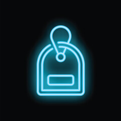 Poster - Neon blue icon of a price tag glowing against a dark background
