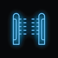Poster - Bright blue neon sign of a turnstile gate shining in the dark