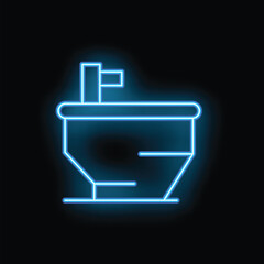Poster - Bright glowing symbol of a big cargo ship sailing on a dark background