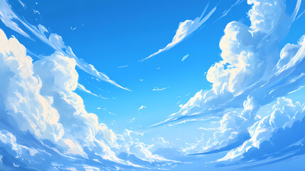 Wall Mural - Thin, wispy cirrus clouds scattered across a bright blue sky, suggesting clear weather conditions , serene, thin, blue. Weather Conditions. Illustration