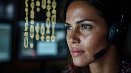 Poster - in the system control center, a technical support team member uses headsets to give instructions, wi