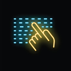 Poster - Neon icon of a hand with the index finger touching a digital screen