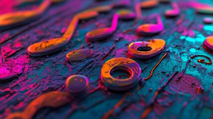 Poster - A vibrant melody emerges as colorful double exposure photography intertwines musical notes and soundwaves