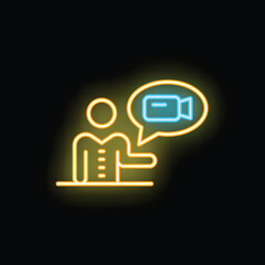 Poster - Neon sign of a businessman making a video call, a bright illustration for communication and technology