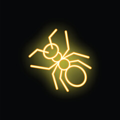 Poster - Yellow neon light is glowing in the shape of an ant on a black background