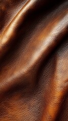 Aufkleber - Lush, brown leather drapes gracefully, showcasing its rich texture and sheen. The soft folds catch the light, evoking luxury and elegance in interior decor and fashion styles