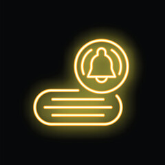Poster - Yellow glowing neon icon of a ringing bell over a chat bubble, indicating a new notification