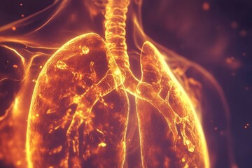 Poster - Exploration of a respiratory virus infection highlighting dangerous lung disease in 3D medical illustration. Generative AI