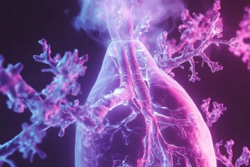Poster - Respiratory virus infection depicted through detailed 3d illustration of lung structures highlighting dangerous disease mechanisms. Generative AI