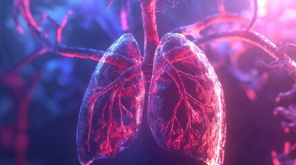 Poster - Detailed 3d illustration of respiratory virus infection causing dangerous lung disease. Generative AI