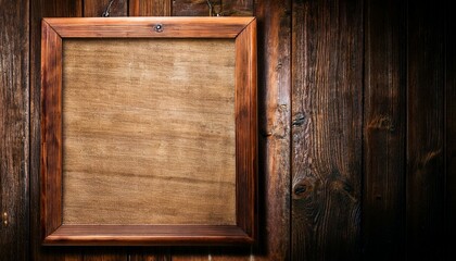 Wall Mural - a blank picture frame hanging on the old textured wooden wall in a cosy old english or irish pub