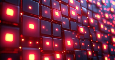 Poster - Futuristic energy lines and stripes, glowing orange and rectangular, create a flying hi-tech magic scene on an abstract background