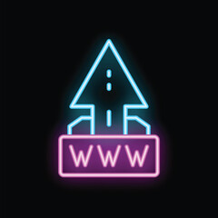 Poster - Glowing neon sign of the world wide web with an arrow pointing up on a road