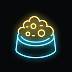 Poster - Bright neon icon of a dog bowl being filled with food, perfect for pet shop or animal care website