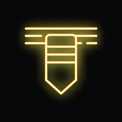 Poster - Yellow neon icon of a pencil drawing three horizontal lines on a black background