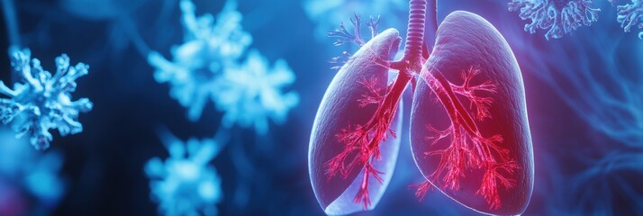Aufkleber - Respiratory virus infection causes dangerous lung disease in detailed 3d illustration showing affected areas of the lungs. Generative AI