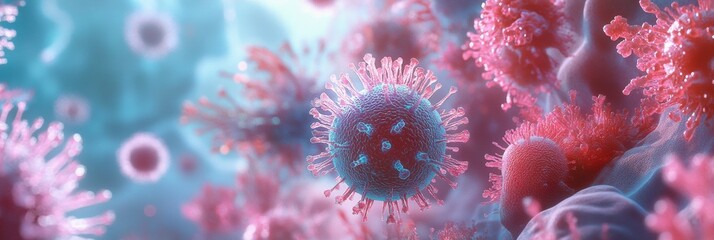 Fototapete - Visual representation of respiratory virus infection and its impact on lung cells in a medical context. Generative AI