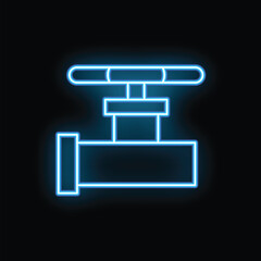 Poster - Neon glowing blue valve on pipeline on a black background