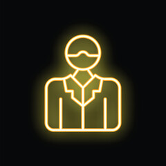 Poster - Yellow neon icon of a businessman glowing on black background, simple business concept