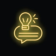 Poster - Neon sign of a shining light bulb above a speech bubble representing the concept of sharing innovative ideas