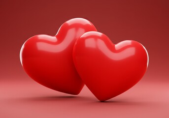Wall Mural - Two red hearts love, Valentine's Day, and romance realistic 3D isolated on transparent background. generative ai
