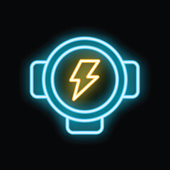 Poster - Neon smart watch showing lightning bolt icon on black background