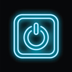 Poster - Blue neon power button icon is glowing against a black background