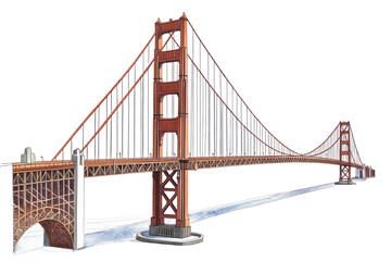 Wall Mural - PNG Golden gate bridge landmark architectural illustration.