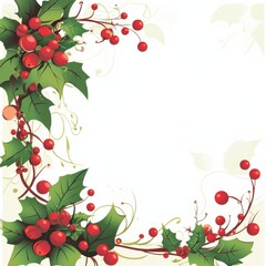 Aufkleber - Festive border design featuring holly leaves and bright red berries for holiday celebrations. Generative AI