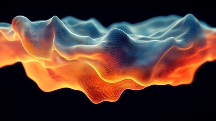Poster - Abstract orange blue wave, digital art, dark background, technology concept