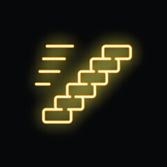 Poster - Yellow neon stairs going up on the right with motion lines on black background