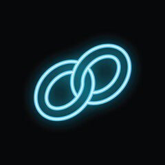 Poster - Two glowing neon blue rings are interlocking on a black background, representing connection and unity
