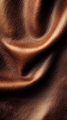 Poster - Soft and supple brown leather forms elegant folds, reflecting a warm glow that highlights its luxurious texture and craftsmanship, inviting touch and admiration
