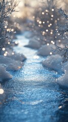 Wall Mural - Winter Wonderland with Snow and Bokeh Lights.