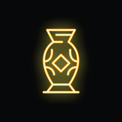 Poster - Yellow neon sign representing a vase with patterns, on black background
