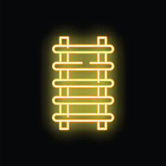 Poster - Glowing neon line wooden ladder icon isolated on black background vector illustration