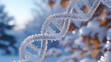 Poster - Frozen DNA strand in winter forest; science concept