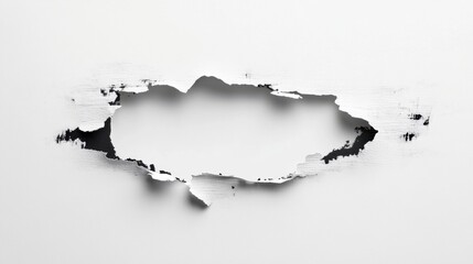 Poster - Peeling paint on a wall reveals an abstract shape resembling a country outline in a minimalist setting. Generative AI