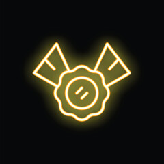 Poster - Yellow neon icon of a medal glowing on a black background