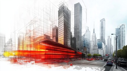 Leinwandbilder - city planning with architectural sketch and green landscape, representing sustainable urban development, innovation, and modern infrastructure, Generative Ai