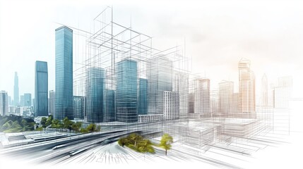 Leinwandbilder - city planning with architectural sketch and green landscape, representing sustainable urban development, innovation, and modern infrastructure, Generative Ai