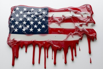 Melting American flag with red dripping paint, symbolizing political crisis, societal transformation, national identity, and historical changes in contemporary times, Generative Ai