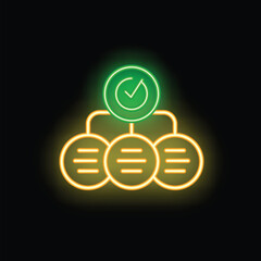 Poster - Neon sign depicting a hierarchical chart with a validation symbol above it, showing a validation concept