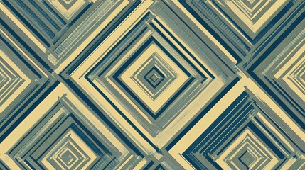 Poster - Geometric Abstract Pattern of Layered Diamonds in Blue and Beige Tones