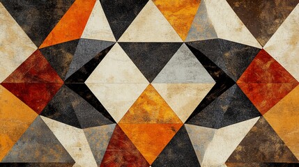 Poster - Abstract geometric pattern of intersecting triangles with earthy textured colors