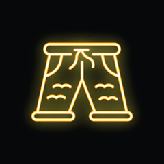 Wall Mural - Yellow glowing neon sign representing casual men's shorts with drawstring, isolated vector illustration on black background