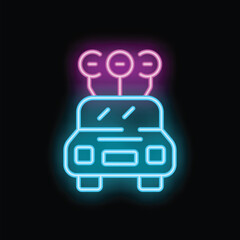 Poster - Neon icon of a self driving, autonomous car connected to a network, representing the future of transportation