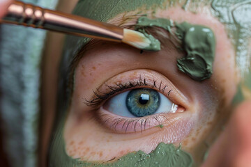 Wall Mural - Woman receiving a care with a white mask on her face at a spa, generative-AI