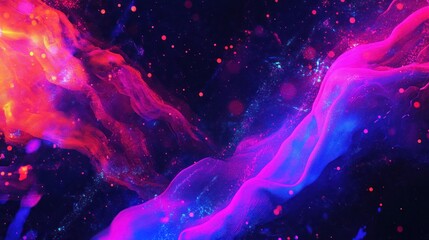 Poster - Abstract Cosmic Waves with Vibrant Neon Colors on Dark Background