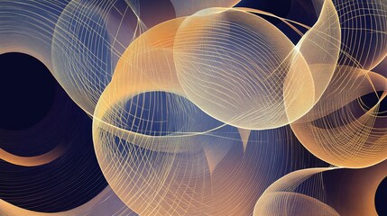 Poster - Abstract golden lines create ethereal shapes in a dark blue background